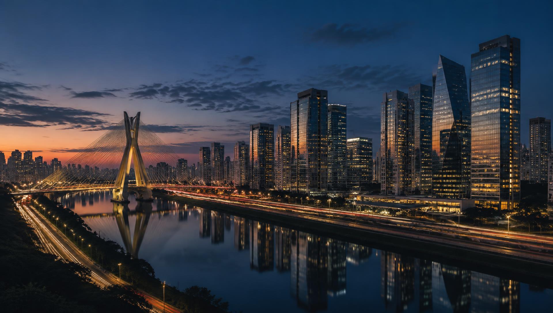 Centro financeiro de São Paulo ao anoitecer